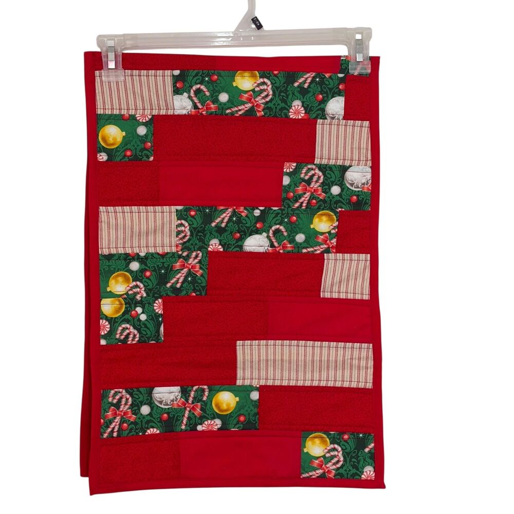 Christmas Holiday Handmade Quilted Tablerunner Red Green Stepping Block 44x14 In